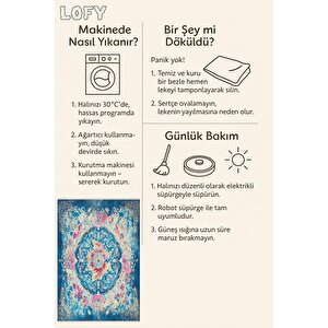 Yıkanabilir Halı – Mavi; Pembe; Sarı; Krem – Geleneksel Desen, Pamuk Dokuma Taban, Makinede Yıkanabilir, Kolay Temizlenebilir, Toz Ve Tüy Tutmaz, Kaymaz, Evcil Hayvan Dostu