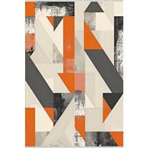 Pamuk Dokuma Taban Halı – Turuncu; Siyah; Gri; Krem – Geometrik Desen, Makinede Yıkanabilir, Kolay Temizlenebilir, Toz Ve Tüy Tutmaz, Kaymaz, Evcil Hayvan Dostu 180x270 cm