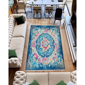 Yıkanabilir Halı – Mavi; Pembe; Sarı; Krem – Geleneksel Desen, Pamuk Dokuma Taban, Makinede Yıkanabilir, Kolay Temizlenebilir, Toz Ve Tüy Tutmaz, Kaymaz, Evcil Hayvan Dostu