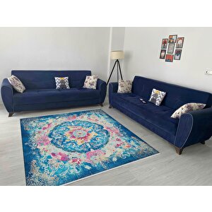 Yıkanabilir Halı – Mavi; Pembe; Sarı; Krem – Geleneksel Desen, Pamuk Dokuma Taban, Makinede Yıkanabilir, Kolay Temizlenebilir, Toz Ve Tüy Tutmaz, Kaymaz, Evcil Hayvan Dostu