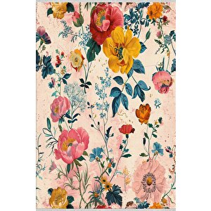 Pamuk Tabanlı Kaymaz Halı – Pembe; Sarı; Mavi; Yeşil – Floral Desen, Makinede Yıkanabilir, Kolay Temizlenebilir, Toz Ve Tüy Tutmaz, Evcil Hayvan Dostu 100x180 cm