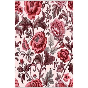 Pamuk Tabanlı Kaymaz Halı – Pembe; Kırmızı; Gri – Floral Desen, Makinede Yıkanabilir, Kolay Temizlenebilir, Toz Ve Tüy Tutmaz, Evcil Hayvan Dostu 160x350 cm