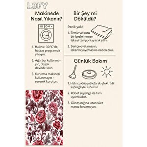 Pamuk Tabanlı Kaymaz Halı – Pembe; Kırmızı; Gri – Floral Desen, Makinede Yıkanabilir, Kolay Temizlenebilir, Toz Ve Tüy Tutmaz, Evcil Hayvan Dostu