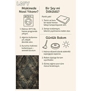 Pamuk Tabanlı Kaymaz Halı – Siyah; Altın – Geometric Desen, Makinede Yıkanabilir, Kolay Temizlenebilir, Toz Ve Tüy Tutmaz, Evcil Hayvan Dostu