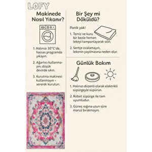 Yıkanabilir Halı – Pembe; Turkuaz; Krem – Geleneksel Desen, Pamuk Dokuma Taban, Makinede Yıkanabilir, Kolay Temizlenebilir, Toz Ve Tüy Tutmaz, Kaymaz, Evcil Hayvan Dostu