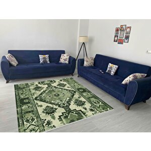 Yıkanabilir Halı – Yeşil; Krem – Geleneksel Desen, Pamuk Dokuma Taban, Makinede Yıkanabilir, Kolay Temizlenebilir, Toz Ve Tüy Tutmaz, Kaymaz, Evcil Hayvan Dostu