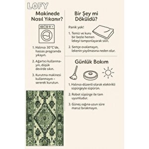 Yıkanabilir Halı – Yeşil; Krem – Geleneksel Desen, Pamuk Dokuma Taban, Makinede Yıkanabilir, Kolay Temizlenebilir, Toz Ve Tüy Tutmaz, Kaymaz, Evcil Hayvan Dostu