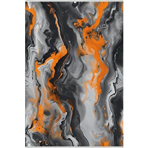 Pamuk Tabanlı Kaymaz Halı – Turuncu; Gri; Siyah; Beyaz – Soyut Desen, Makinede Yıkanabilir, Kolay Temizlenebilir, Toz Ve Tüy Tutmaz, Evcil Hayvan Dostu 160x350 cm