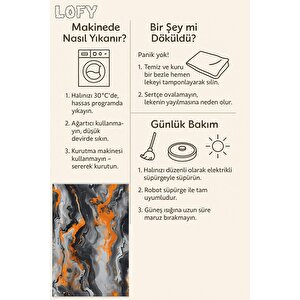 Pamuk Tabanlı Kaymaz Halı – Turuncu; Gri; Siyah; Beyaz – Soyut Desen, Makinede Yıkanabilir, Kolay Temizlenebilir, Toz Ve Tüy Tutmaz, Evcil Hayvan Dostu