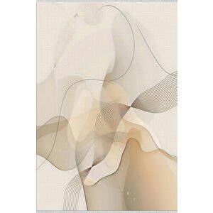 Pamuk Tabanlı Kaymaz Halı – Bej; Krem; Kahverengi – Soyut Desen, Makinede Yıkanabilir, Kolay Temizlenebilir, Toz Ve Tüy Tutmaz, Evcil Hayvan Dostu 80x150 cm