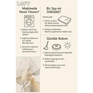 Pamuk Tabanlı Kaymaz Halı – Bej; Krem; Kahverengi – Soyut Desen, Makinede Yıkanabilir, Kolay Temizlenebilir, Toz Ve Tüy Tutmaz, Evcil Hayvan Dostu