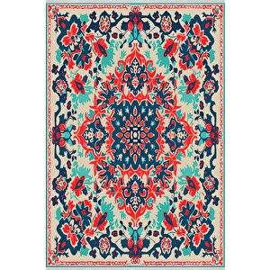Pamuk Tabanlı Kaymaz Halı – Kırmızı; Lacivert; Yeşil; Krem – Oriental Desen, Makinede Yıkanabilir, Kolay Temizlenebilir, Toz Ve Tüy Tutmaz, Evcil Hayvan Dostu 200x220 cm