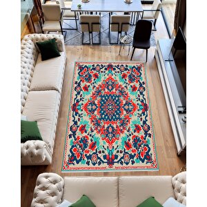 Pamuk Tabanlı Kaymaz Halı – Kırmızı; Lacivert; Yeşil; Krem – Oriental Desen, Makinede Yıkanabilir, Kolay Temizlenebilir, Toz Ve Tüy Tutmaz, Evcil Hayvan Dostu 200x220 cm