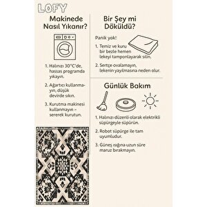 Pamuk Tabanlı Kaymaz Halı – Siyah; Krem – Oriental Desen, Makinede Yıkanabilir, Kolay Temizlenebilir, Toz Ve Tüy Tutmaz, Evcil Hayvan Dostu