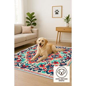 Pamuk Tabanlı Kaymaz Halı – Kırmızı; Lacivert; Yeşil; Krem – Oriental Desen, Makinede Yıkanabilir, Kolay Temizlenebilir, Toz Ve Tüy Tutmaz, Evcil Hayvan Dostu