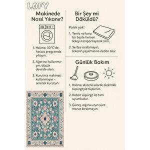 Pamuk Tabanlı Kaymaz Halı – Turkuaz; Krem; Pembe; Lacivert – Çiçek Desen, Makinede Yıkanabilir, Kolay Temizlenebilir, Toz Ve Tüy Tutmaz, Evcil Hayvan Dostu