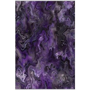 Pamuk Tabanlı Kaymaz Halı – Mor; Siyah; Gri – Soyut Desen, Makinede Yıkanabilir, Kolay Temizlenebilir, Toz Ve Tüy Tutmaz, Evcil Hayvan Dostu 150x150 cm