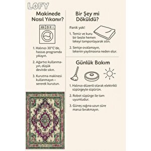 Pamuk Tabanlı Kaymaz Halı – Yeşil; Mor; Krem – Oriental Desen, Pamuk Dokuma Taban, Makinede Yıkanabilir, Kolay Temizlenebilir, Toz Ve Tüy Tutmaz, Kaymaz, Evcil Hayvan Dostu 100x100 cm