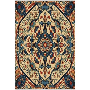 Pamuk Tabanlı Kaymaz Halı – Lacivert; Kırmızı; Bej; Yeşil – Oriental Desen, Makinede Yıkanabilir, Kolay Temizlenebilir, Toz Ve Tüy Tutmaz, Evcil Hayvan Dostu 80x150 cm