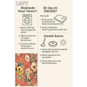Pamuk Tabanlı Kaymaz Halı – Turuncu; Sarı; Yeşil; Krem – Floral Desen, Makinede Yıkanabilir, Kolay Temizlenebilir, Toz Ve Tüy Tutmaz, Evcil Hayvan Dostu