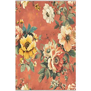Pamuk Tabanlı Kaymaz Halı – Turuncu; Sarı; Yeşil; Krem – Floral Desen, Makinede Yıkanabilir, Kolay Temizlenebilir, Toz Ve Tüy Tutmaz, Evcil Hayvan Dostu 200x270 cm