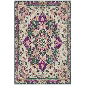 Pamuk Tabanlı Kaymaz Halı – Yeşil; Mor; Krem – Oriental Desen, Pamuk Dokuma Taban, Makinede Yıkanabilir, Kolay Temizlenebilir, Toz Ve Tüy Tutmaz, Kaymaz, Evcil Hayvan Dostu 80x150 cm