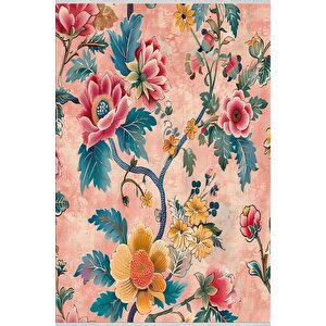 Pamuk Tabanlı Kaymaz Halı – Pembe; Sarı; Kırmızı; Yeşil – Floral Desen, Makinede Yıkanabilir, Kolay Temizlenebilir, Toz Ve Tüy Tutmaz, Evcil Hayvan Dostu 160x350 cm