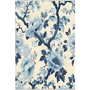 Pamuk Dokuma Taban Halı – Mavi; Lacivert; Bej – Floral Desen, Makinede Yıkanabilir, Kolay Temizlenebilir, Toz Ve Tüy Tutmaz, Kaymaz, Evcil Hayvan Dostu 160x180 cm