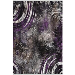 Pamuk Tabanlı Kaymaz Halı – Mor; Siyah; Gri – Soyut Desen, Makinede Yıkanabilir, Kolay Temizlenebilir, Toz Ve Tüy Tutmaz, Evcil Hayvan Dostu 200x270 cm