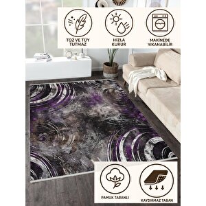 Pamuk Tabanlı Kaymaz Halı – Mor; Siyah; Gri – Soyut Desen, Makinede Yıkanabilir, Kolay Temizlenebilir, Toz Ve Tüy Tutmaz, Evcil Hayvan Dostu 200x270 cm