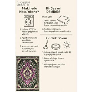 Pamuk Tabanlı Kaymaz Halı – Yeşil; Mor; Bej – Oriental Desen, Pamuk Dokuma Taban, Makinede Yıkanabilir, Kolay Temizlenebilir, Toz Ve Tüy Tutmaz, Kaymaz, Evcil Hayvan Dostu