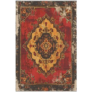 Pamuk Tabanlı Kaymaz Halı – Kırmızı; Sarı; Siyah – Oriental Desen, Makinede Yıkanabilir, Kolay Temizlenebilir, Toz Ve Tüy Tutmaz, Evcil Hayvan Dostu 150x240 cm