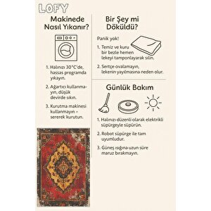 Pamuk Tabanlı Kaymaz Halı – Kırmızı; Sarı; Siyah – Oriental Desen, Makinede Yıkanabilir, Kolay Temizlenebilir, Toz Ve Tüy Tutmaz, Evcil Hayvan Dostu