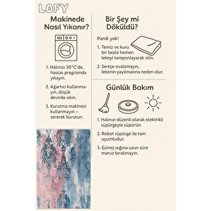Pamuk Tabanlı Kaymaz Halı – Pembe; Mavi; Beyaz – Damask Desen, Makinede Yıkanabilir, Kolay Temizlenebilir, Toz Ve Tüy Tutmaz, Evcil Hayvan Dostu
