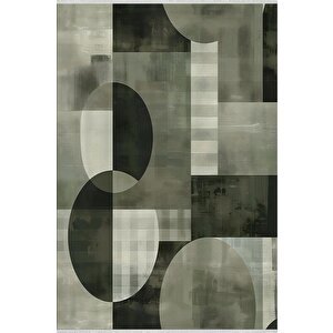 Pamuk Dokuma Taban Halı – Yeşil; Siyah; Bej – Geometrik Desen, Makinede Yıkanabilir, Kolay Temizlenebilir, Toz Ve Tüy Tutmaz, Kaymaz, Evcil Hayvan Dostu 80x80 cm