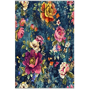 Pamuk Dokuma Taban Halı – Lacivert; Pembe; Sarı; Yeşil – Çiçek Desen, Makinede Yıkanabilir, Kolay Temizlenebilir, Toz Ve Tüy Tutmaz, Kaymaz, Evcil Hayvan Dostu 150x150 cm