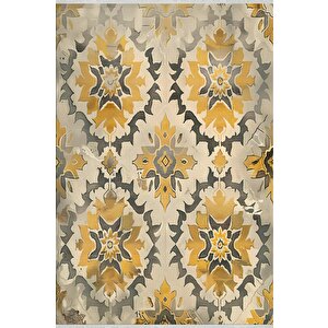 Pamuk Tabanlı Kaymaz Halı – Sarı; Gri; Bej – Soyut Desen, Makinede Yıkanabilir, Kolay Temizlenebilir, Toz Ve Tüy Tutmaz, Evcil Hayvan Dostu 80x150 cm