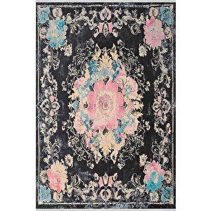 Yıkanabilir Halı – Siyah; Pembe; Mavi; Krem – Geleneksel Desen, Pamuk Dokuma Taban, Makinede Yıkanabilir, Kolay Temizlenebilir, Toz Ve Tüy Tutmaz, Kaymaz, Evcil Hayvan Dostu 160x230 cm