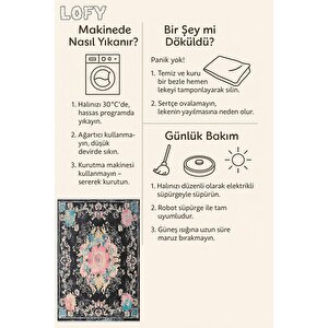Yıkanabilir Halı – Siyah; Pembe; Mavi; Krem – Geleneksel Desen, Pamuk Dokuma Taban, Makinede Yıkanabilir, Kolay Temizlenebilir, Toz Ve Tüy Tutmaz, Kaymaz, Evcil Hayvan Dostu