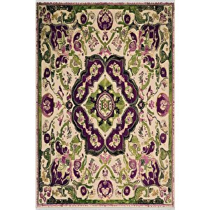 Pamuk Tabanlı Kaymaz Halı – Mor; Yeşil; Bej; Pembe – Oriental Desen, Makinede Yıkanabilir, Kolay Temizlenebilir, Toz Ve Tüy Tutmaz, Evcil Hayvan Dostu 120x180 cm