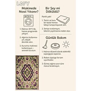 Pamuk Tabanlı Kaymaz Halı – Mor; Yeşil; Bej; Pembe – Oriental Desen, Makinede Yıkanabilir, Kolay Temizlenebilir, Toz Ve Tüy Tutmaz, Evcil Hayvan Dostu