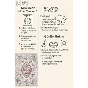 Pamuk Tabanlı Kaymaz Halı – Krem; Pembe; Mavi; Bej – Oriental Desen, Makinede Yıkanabilir, Kolay Temizlenebilir, Toz Ve Tüy Tutmaz, Evcil Hayvan Dostu