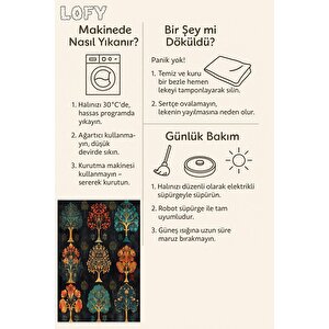 Yıkanabilir Halı – Siyah; Turuncu; Sarı; Kırmızı; Yeşil – Ağaç Deseni, Pamuk Dokuma Taban, Makinede Yıkanabilir, Kolay Temizlenebilir, Toz Ve Tüy Tutmaz, Kaymaz, Evcil Hayvan Dostu
