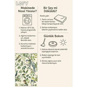 Pamuk Tabanlı Kaymaz Halı – Yeşil; Krem; Mavi – Floral Desen, Makinede Yıkanabilir, Kolay Temizlenebilir, Toz Ve Tüy Tutmaz, Evcil Hayvan Dostu