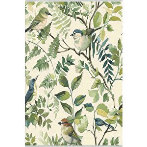 Pamuk Tabanlı Kaymaz Halı – Yeşil; Krem; Mavi – Floral Desen, Makinede Yıkanabilir, Kolay Temizlenebilir, Toz Ve Tüy Tutmaz, Evcil Hayvan Dostu 200x270 cm