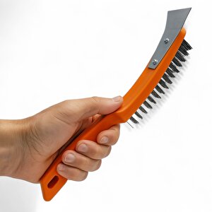 Metal Spatulalı Çelik Tel Fırça 270 Mm Kazıma Temizleme Pas Sökücü Çelik Kıllı El Tipi Nalbur Fırça