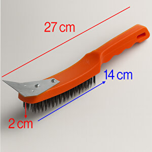 Metal Spatulalı Çelik Tel Fırça 270 Mm Kazıma Temizleme Pas Sökücü Çelik Kıllı El Tipi Nalbur Fırça