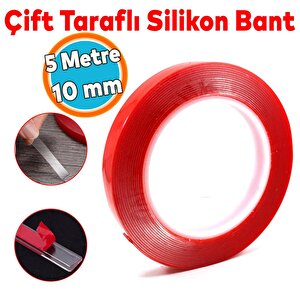 Çift Taraflı Silikon Bant Montaj Bandı Şeffaf 10 Mm X 5 Metre Güçlü Çok Amaçlı Yapıştırıcı 1 Adet