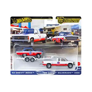 Hot Wheels Car Culture Team Transport 63 Chevy Nova & 88 Chevy Silverado 3500 Diecast Car Hrv42