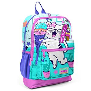 Kids Turkuaz Pembe Dondurmalı Kedi Desenli Okul Sırt Çantası 23751